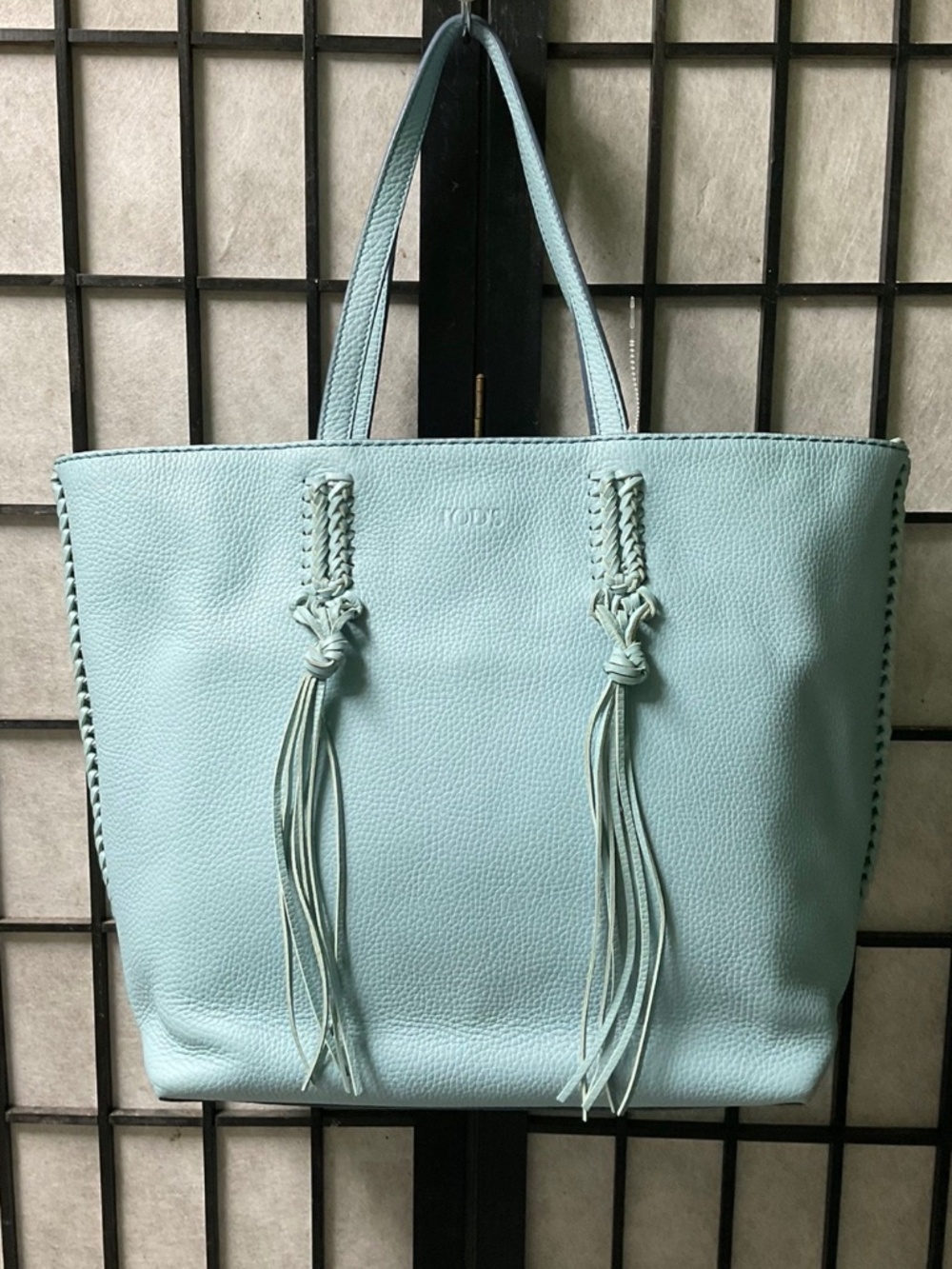 Tods Italian Leather Tote in Light Blue Gypsy